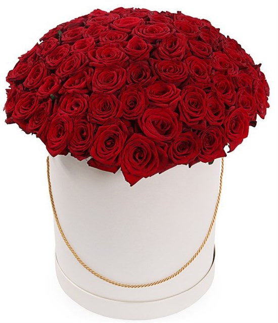 101 красная роза в шляпной коробке - фото 7844