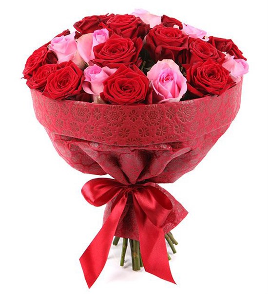 Букет 25 роз, красно-розовый микс - фото 8003