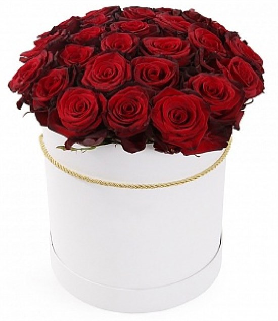 из 25 красных роз Ред Париж в шляпной коробке - фото 8561