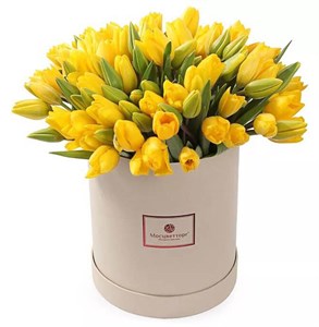 101 тюльпан в коробке, желтые